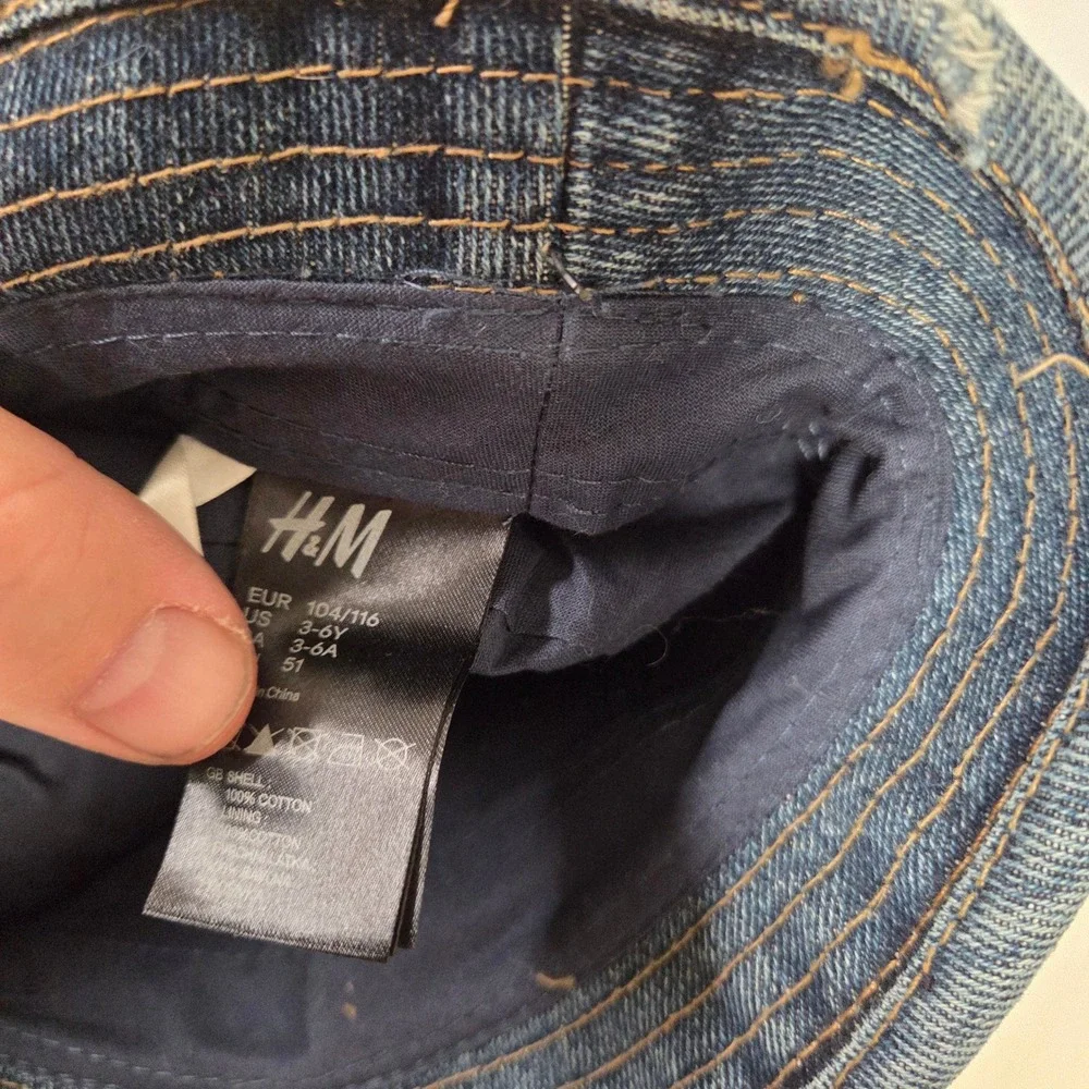 HM Kids Blue Denim Bucket Hat Distressed Contrast‎ Stitching Size 3-6Y 104/116
